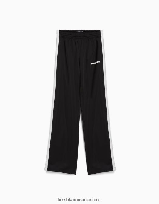 Bershka femei pantaloni drepti cu bandă laterală negru Z86D1434 îmbrăcăminte