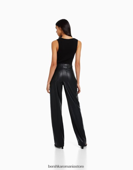 Bershka femei pantaloni drepti din imitație de piele negru Z86D1447 îmbrăcăminte