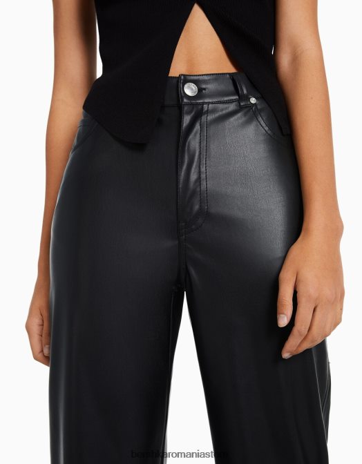 Bershka femei pantaloni drepti din imitație de piele negru Z86D1447 îmbrăcăminte