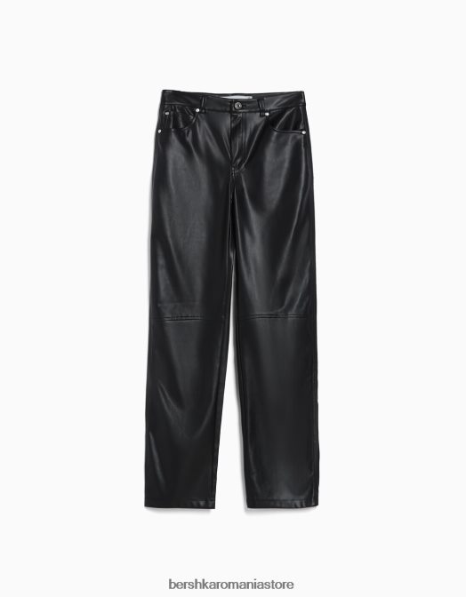 Bershka femei pantaloni drepti din imitație de piele negru Z86D1447 îmbrăcăminte