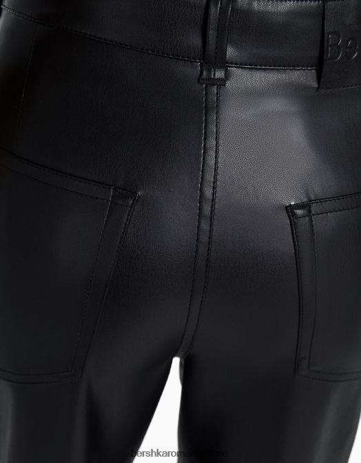 Bershka femei pantaloni drepti din imitație de piele negru Z86D1447 îmbrăcăminte