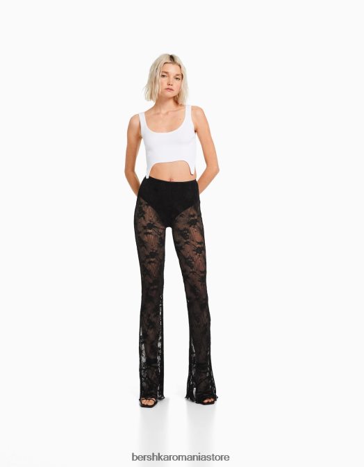 Bershka femei pantaloni evazați din dantelă negru Z86D1470 îmbrăcăminte