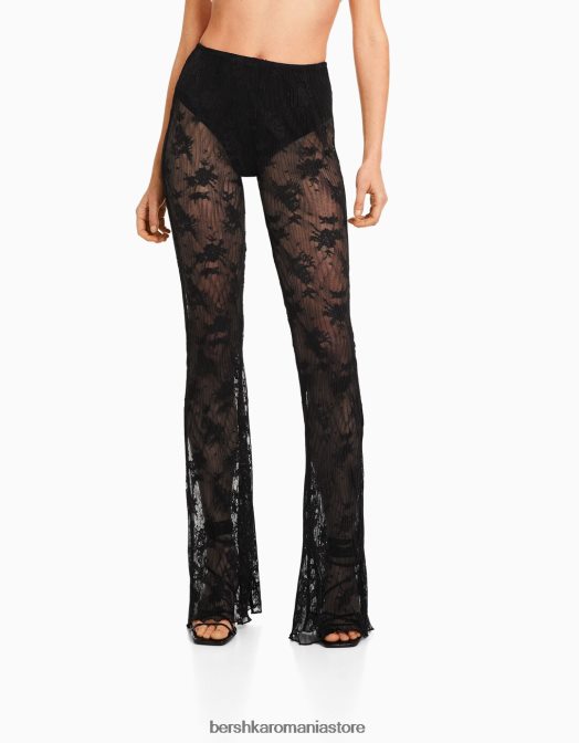 Bershka femei pantaloni evazați din dantelă negru Z86D1470 îmbrăcăminte
