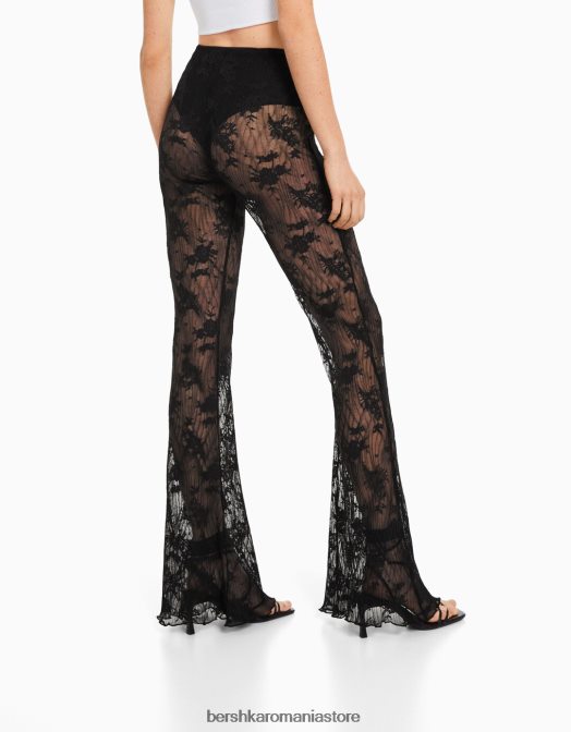 Bershka femei pantaloni evazați din dantelă negru Z86D1470 îmbrăcăminte