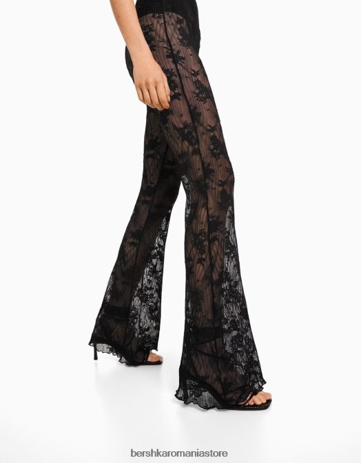 Bershka femei pantaloni evazați din dantelă negru Z86D1470 îmbrăcăminte