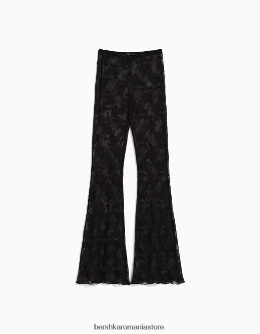Bershka femei pantaloni evazați din dantelă negru Z86D1470 îmbrăcăminte
