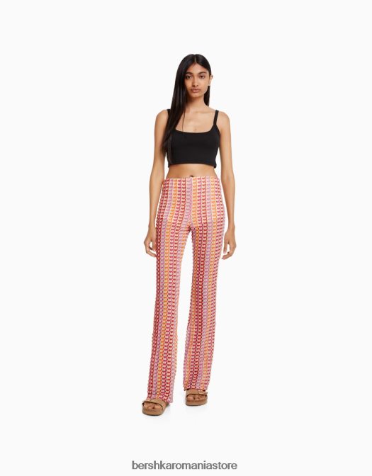 Bershka femei pantaloni evazați din tricot coral Z86D1858 îmbrăcăminte