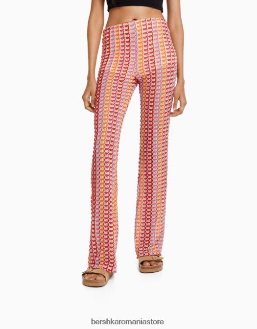 Bershka femei pantaloni evazați din tricot coral Z86D1858 îmbrăcăminte