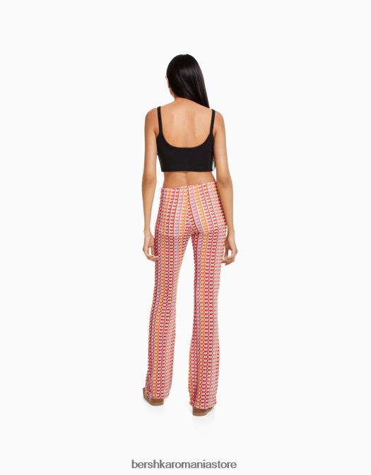 Bershka femei pantaloni evazați din tricot coral Z86D1858 îmbrăcăminte