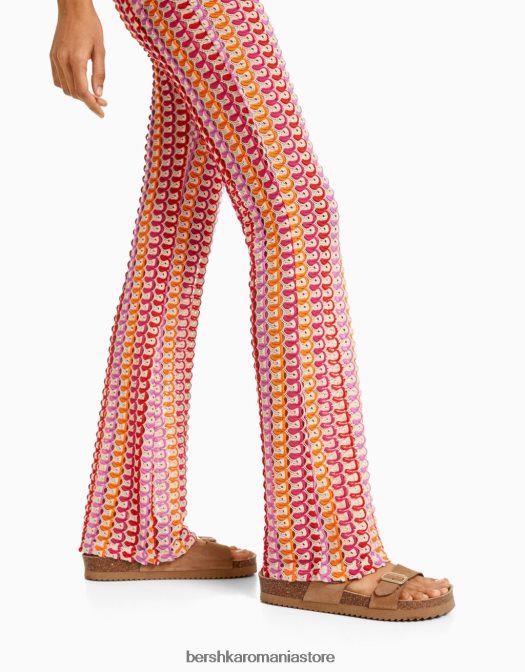 Bershka femei pantaloni evazați din tricot coral Z86D1858 îmbrăcăminte