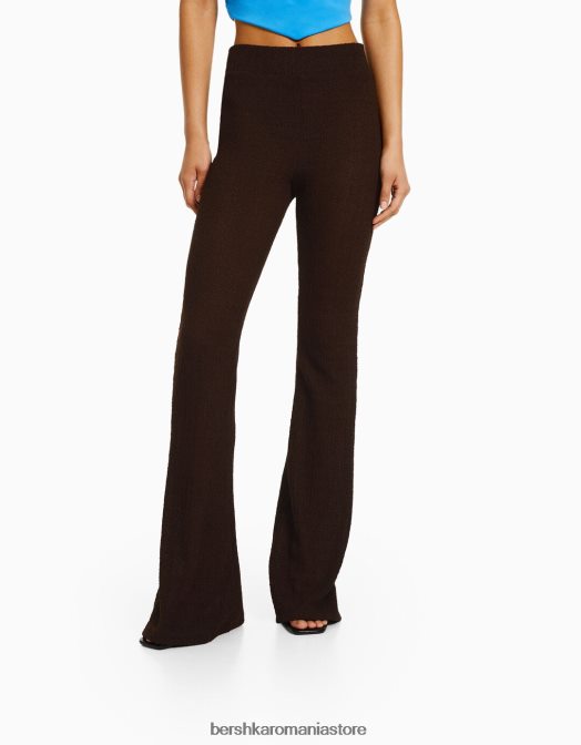 Bershka femei pantaloni evazați texturați maro Z86D1444 îmbrăcăminte