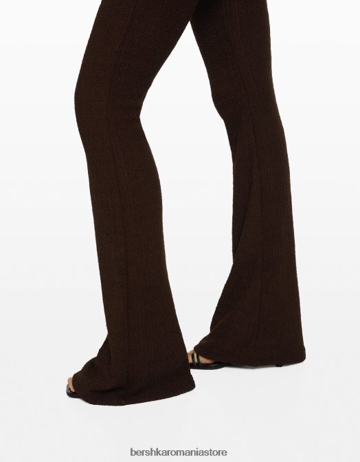 Bershka femei pantaloni evazați texturați maro Z86D1444 îmbrăcăminte
