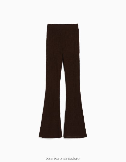 Bershka femei pantaloni evazați texturați maro Z86D1444 îmbrăcăminte