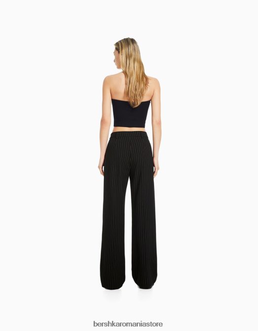 Bershka femei pantaloni largi cu bucle pentru curea alb negru Z86D1412 îmbrăcăminte