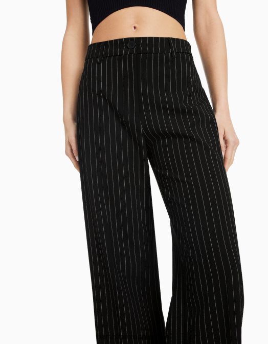 Bershka femei pantaloni largi cu bucle pentru curea alb negru Z86D1412 îmbrăcăminte