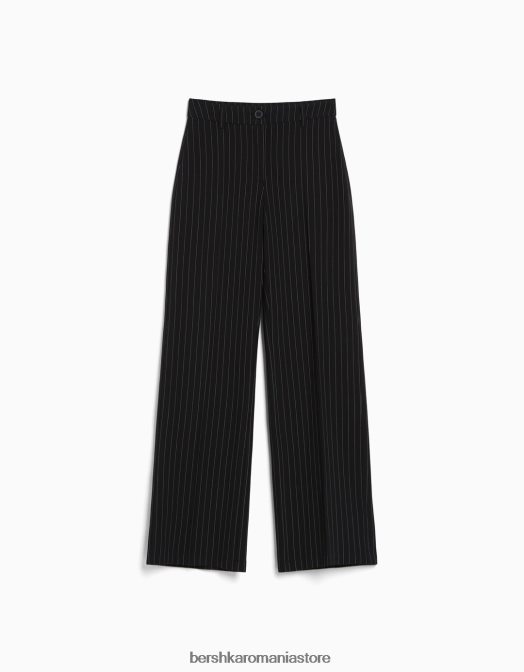 Bershka femei pantaloni largi cu bucle pentru curea alb negru Z86D1412 îmbrăcăminte