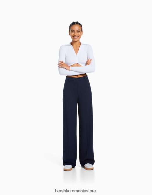 Bershka femei pantaloni largi cu bucle pentru curea marina Z86D1414 îmbrăcăminte