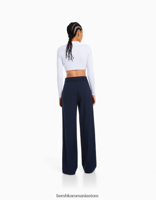 Bershka femei pantaloni largi cu bucle pentru curea marina Z86D1414 îmbrăcăminte