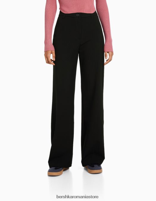 Bershka femei pantaloni largi cu bucle pentru curea negru Z86D1413 îmbrăcăminte