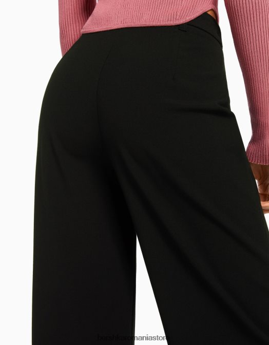 Bershka femei pantaloni largi cu bucle pentru curea negru Z86D1413 îmbrăcăminte