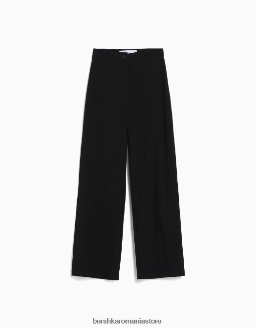 Bershka femei pantaloni largi cu bucle pentru curea negru Z86D1413 îmbrăcăminte