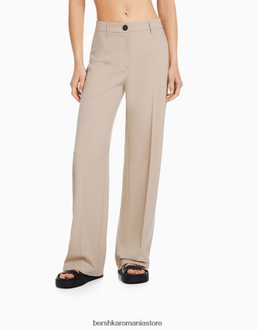 Bershka femei pantaloni largi cu bucle pentru curea nisip Z86D1410 îmbrăcăminte