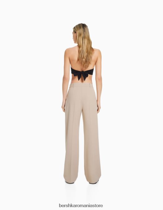 Bershka femei pantaloni largi cu bucle pentru curea nisip Z86D1410 îmbrăcăminte