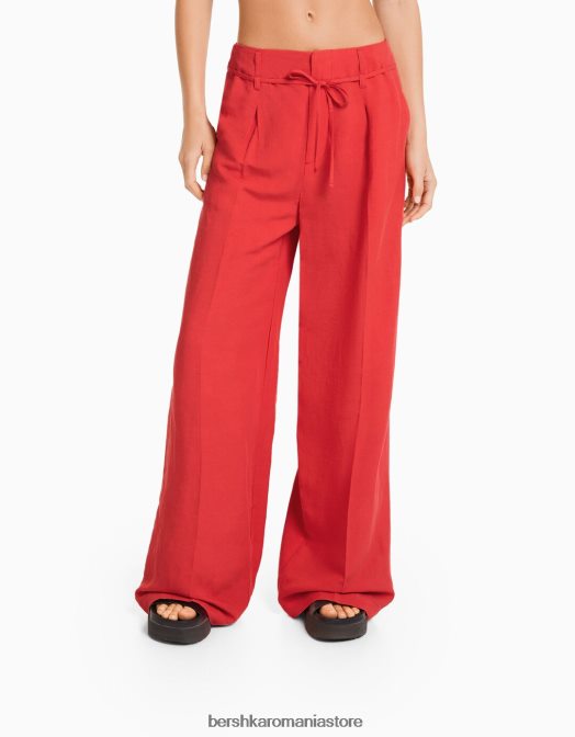 Bershka femei pantaloni largi din amestec de in coral Z86D1417 îmbrăcăminte