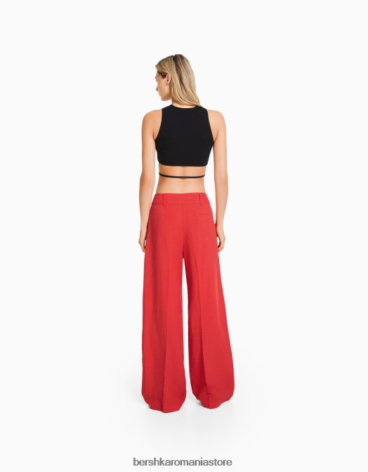 Bershka femei pantaloni largi din amestec de in coral Z86D1417 îmbrăcăminte