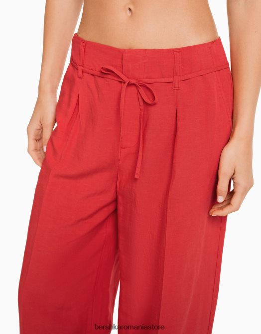 Bershka femei pantaloni largi din amestec de in coral Z86D1417 îmbrăcăminte