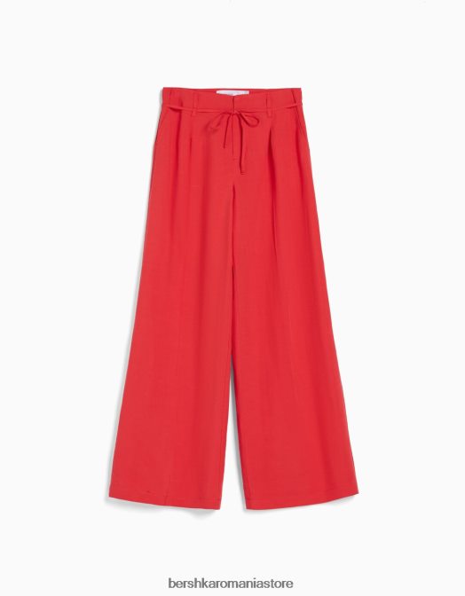 Bershka femei pantaloni largi din amestec de in coral Z86D1417 îmbrăcăminte