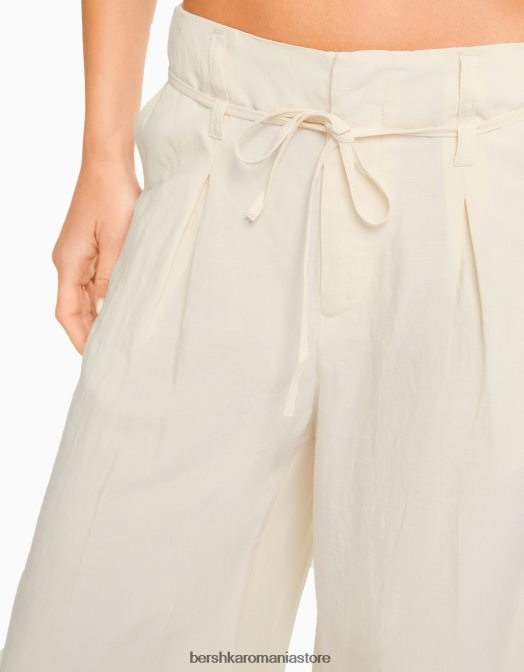 Bershka femei pantaloni largi din amestec de in cremă Z86D1418 îmbrăcăminte