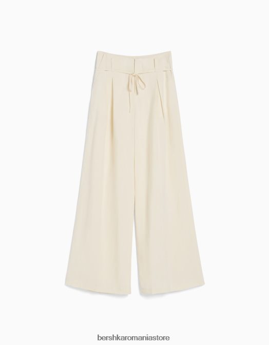 Bershka femei pantaloni largi din amestec de in cremă Z86D1418 îmbrăcăminte