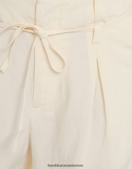 Bershka femei pantaloni largi din amestec de in cremă Z86D1418 îmbrăcăminte