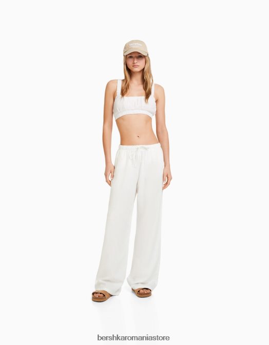 Bershka femei pantaloni largi din amestec de in, cu talie strânsă exclusiv Z86D1407 îmbrăcăminte
