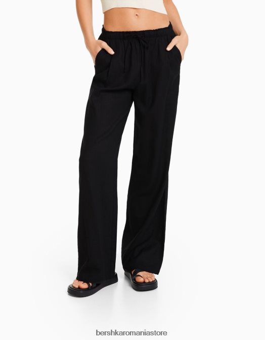 Bershka femei pantaloni largi din amestec de in, cu talie strânsă exclusiv Z86D1409 îmbrăcăminte