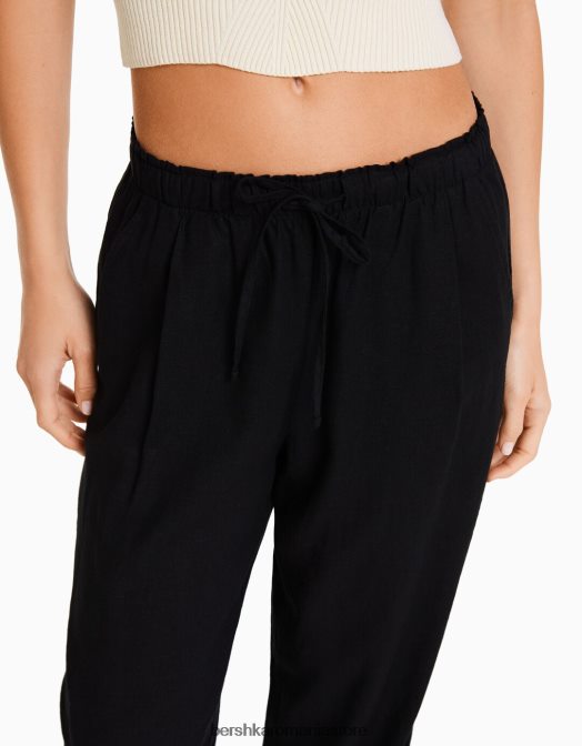 Bershka femei pantaloni largi din amestec de in, cu talie strânsă exclusiv Z86D1409 îmbrăcăminte