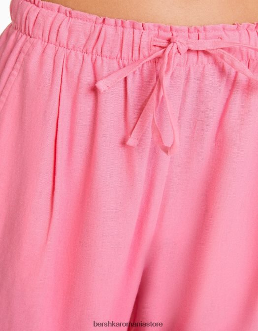 Bershka femei pantaloni largi din amestec de in, cu talie strânsă roz Z86D1456 îmbrăcăminte
