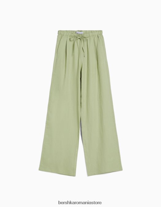 Bershka femei pantaloni largi din amestec de in, cu talie strânsă verde Z86D1457 îmbrăcăminte