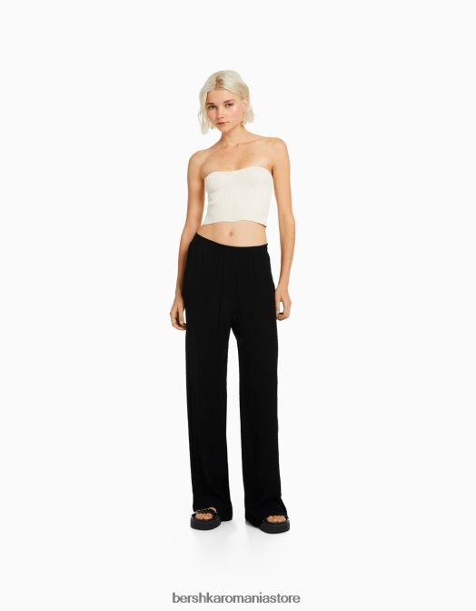 Bershka femei pantaloni largi din crep negru Z86D1408 îmbrăcăminte