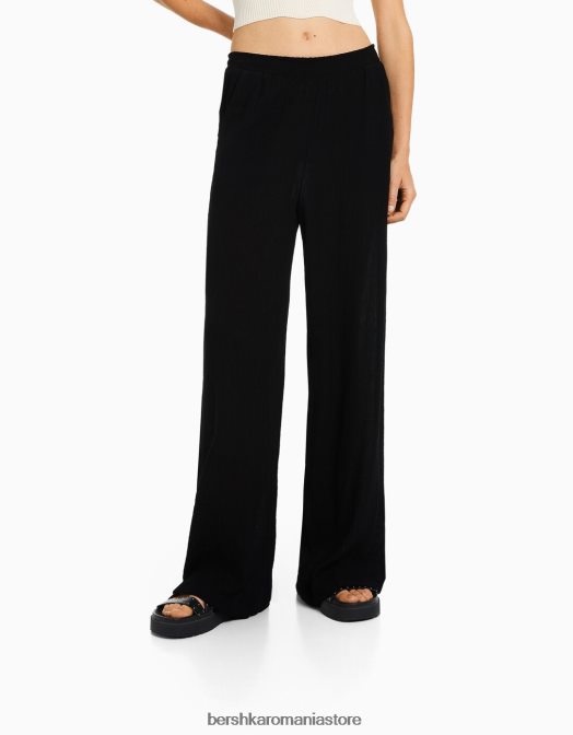 Bershka femei pantaloni largi din crep negru Z86D1408 îmbrăcăminte