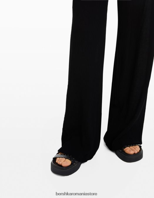Bershka femei pantaloni largi din crep negru Z86D1408 îmbrăcăminte