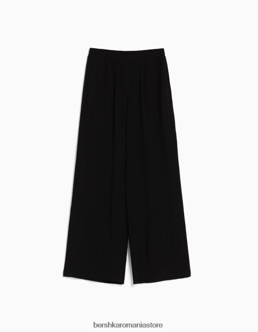Bershka femei pantaloni largi din crep negru Z86D1408 îmbrăcăminte