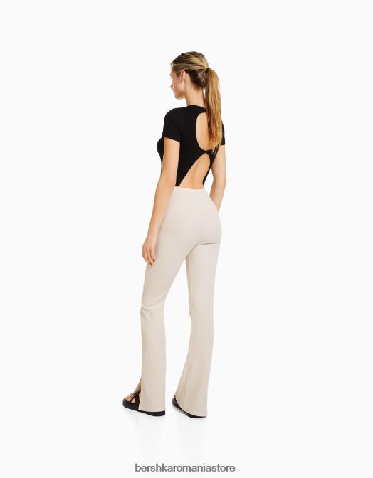 Bershka femei pantaloni otomani evazați cremă Z86D1481 îmbrăcăminte
