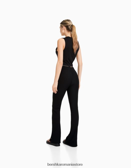 Bershka femei pantaloni otomani evazați negru Z86D1480 îmbrăcăminte