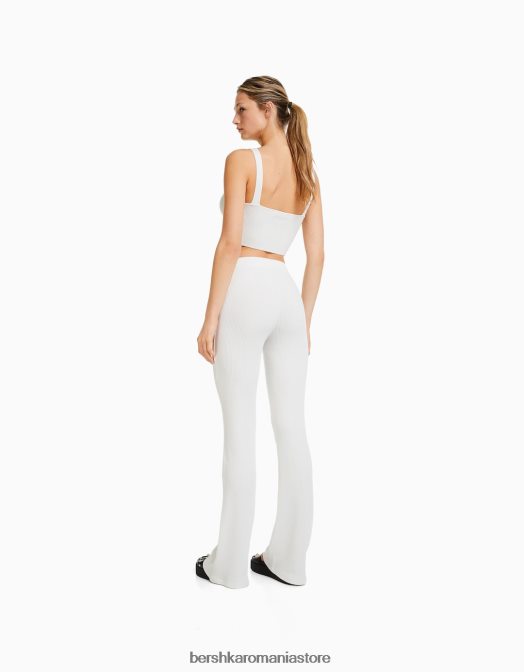 Bershka femei pantaloni pantaloni evazați cu coaste aproape alb Z86D1445 îmbrăcăminte