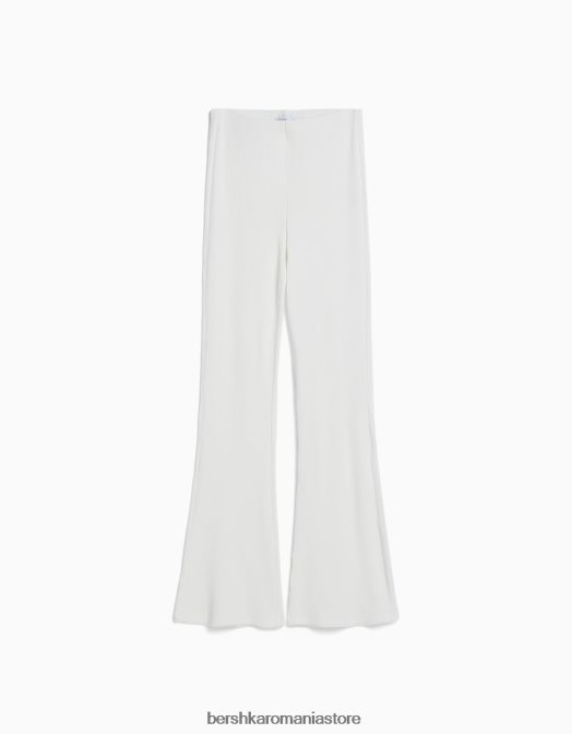 Bershka femei pantaloni pantaloni evazați cu coaste aproape alb Z86D1445 îmbrăcăminte