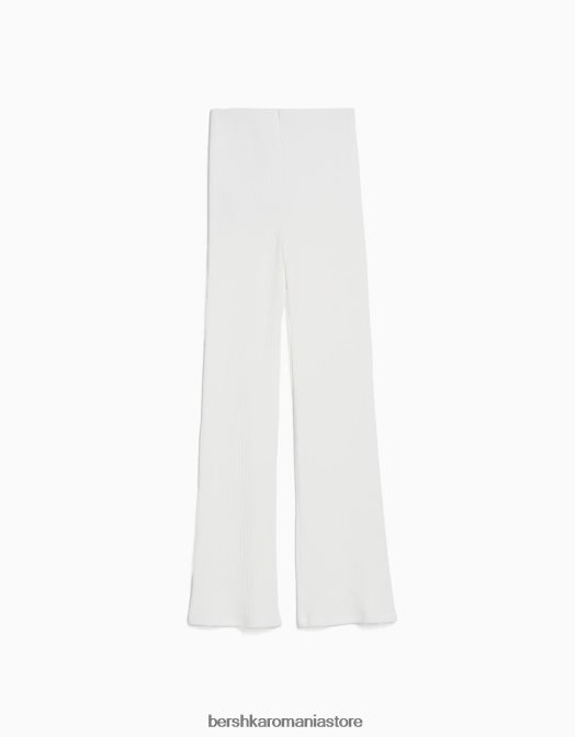 Bershka femei pantaloni pantaloni evazați cu coaste aproape alb Z86D1445 îmbrăcăminte