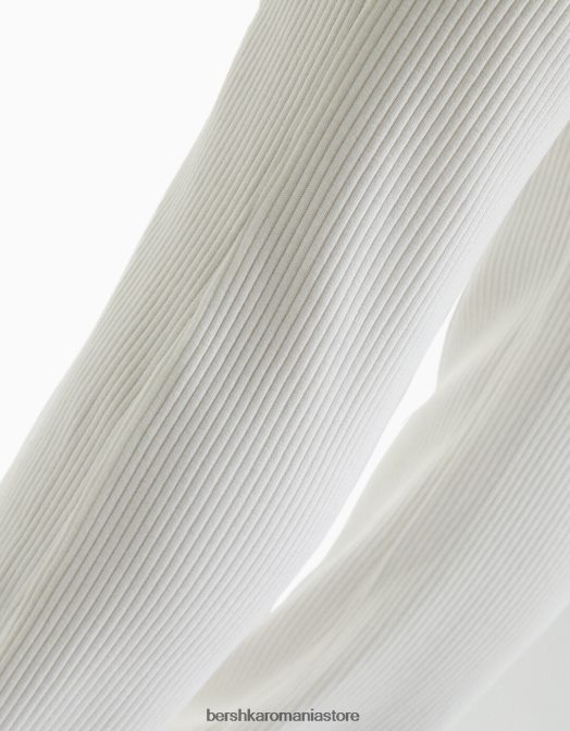 Bershka femei pantaloni pantaloni evazați cu coaste aproape alb Z86D1445 îmbrăcăminte
