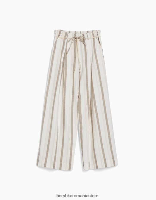 Bershka femei pantaloni rustic cu dungi paperbag cu șnur nisip Z86D1427 îmbrăcăminte